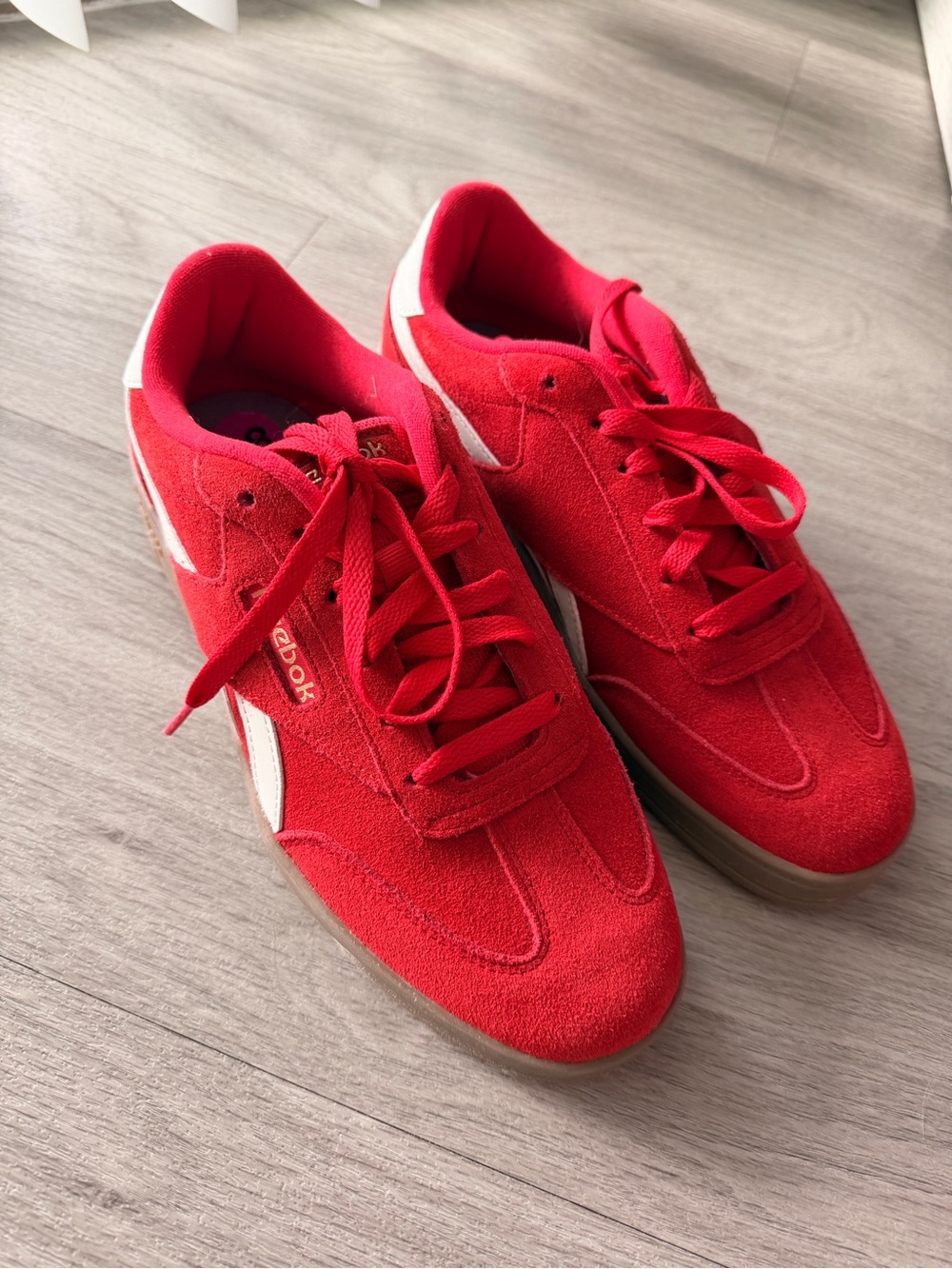 Reebok Women's Red Suede Sneakers with White Stripe